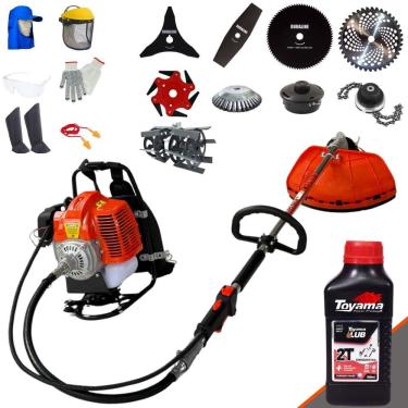 Imagem de Roçadeira Costal Profissional Terra GRC430 À Gasolina 43cc 1,7HP de Potência Alta Rotação Com Carretel + Kit 8 Opções de Cortes + Óleo Toyama 2T + EPI