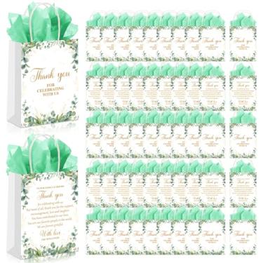 Imagem de party greeting 50 peças de sacos de presente de casamento com papel de seda sacos de papel de embrulho de boas-vindas com alça para convidados de casamento, obrigado por comemorar conosco noivado de