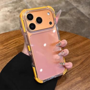Imagem de Capa transparente ultrafina em acrílico para iPhone 16, 15, 14 Pro Max, com proteção contra impactos nos quatro cantos (para iPhone Air/Laranja)