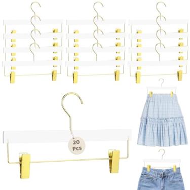 Imagem de Pacote com 20 cabides de acrílico dourado com clipes, gancho de ângulo reto transparente para adultos, economiza espaço, design de qualidade, ideal para organização de calças e roupas (20 peças)