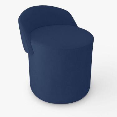 Imagem de Puff Encosto Confortável Sala Estilo Moderno Redondo Suede Azul Marinho