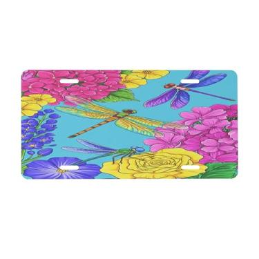 Imagem de Placa de licença de libélula com mola de flor para frente do carro placas de carro alumínio metal adequado para caminhão placa de porta de carro bar café acessórios automotivos para homens mulheres 15