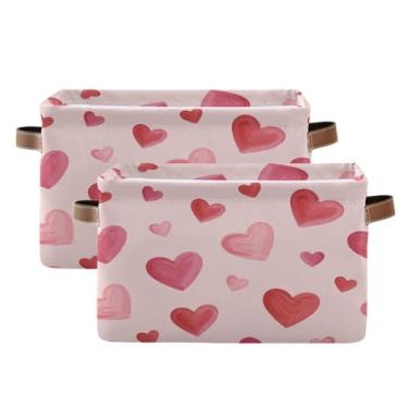 Imagem de Wassud Cesto de armazenamento de lona fofo para dia dos namorados com alças, cestas organizadoras dobráveis para armário, banheiro e decoração de casa, pacote com 2