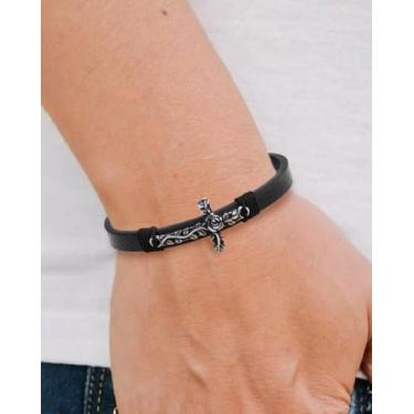 Imagem de Pulseira masculina de couro com pingente de cruz - punho ajustável estilo punk hip hop com charme, pulseira de motociclista gótica para casual e streetwear BLC-BRA-03, Rose Cross, Metal, Sem Pedra