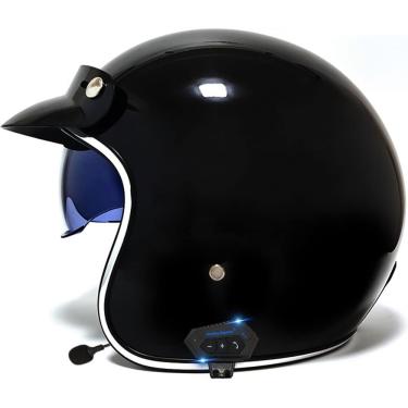 Imagem de Bluetooth Moto Face Aberta 3/4 Capacete Motocicleta Modular Half Shell Capacete Homens Mulheres Adultas Jet Crash Scooter Ciclomotor Atv Street Capacete Com Viseira Solar Cérebro, K, L(57~58CM)