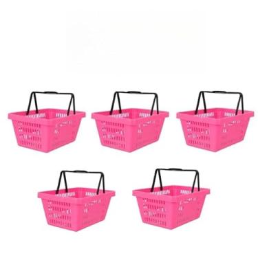 Imagem de Kit com 5 Cestas Plásticas de Compra 15L - Ideal para Supermercado, Feira e Mercado, Resistente e Prática para Transporte de Produtos(rosa)