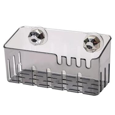 Imagem de Wanhaoshangmao Suporte de esponja para pia de cozinha, suporte de armazenamento de plástico prateado transparente, suporte com ventosa, 19 cm x 9 cm x 8 cm