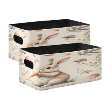 Imagem de xigua Conjunto de 2 caixas de armazenamento fofas de coelhinho da Páscoa, cubo de armazenamento dobrável, organizador de cestas de armazenamento para livros, prateleiras, armário, lavanderia, berçário