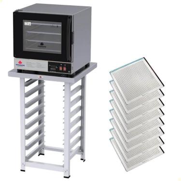 Imagem de Kit Forno Turbo Elétrico Progás Plus Digital 220V Com Mesa Prp-004 E 8 Bandejas Imeca
