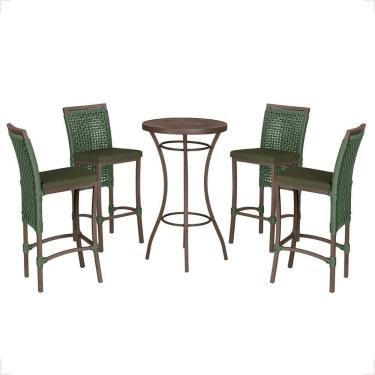 Imagem de Mesa Bistro E 4 Banquetas Roma Marrom Corda Náutica 13 Verde