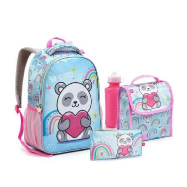 Imagem de Kit Mochila 5 Peças Panda Azul Lancheira Com Estojo Menina Infantil Se