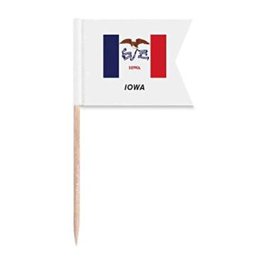 Imagem de Bandeira do estado americano contorno Iowa bandeiras de palito de dente marcação de etiquetagem para bolo de festa prato de queijo