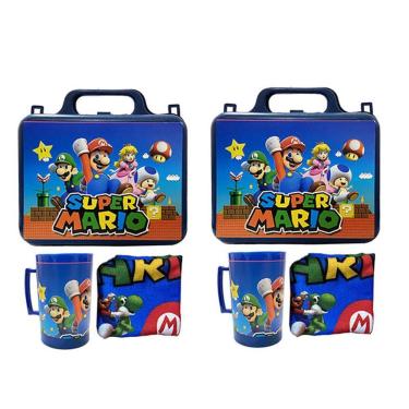 Imagem de Kit Super Mario Com 2 Lancheira + 2 Copo + 2 Mini Toalha