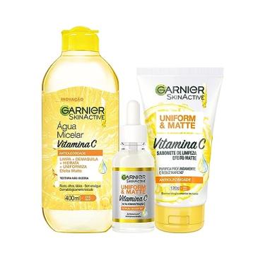 Imagem de Kit Garnier Vitamina C: Água Micelar Antioleosidade, 400ml + Sérum Facial Antimarcas, 30ml + Limpeza Facial Antioleosidade, 120g