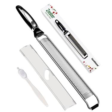 Imagem de Ourokhome - Ralador de queijo de cozinha portátil para queijo parmesão, chocolate, frutas, gengibre, coco, nozes, cítricos com escova de limpeza (preto)