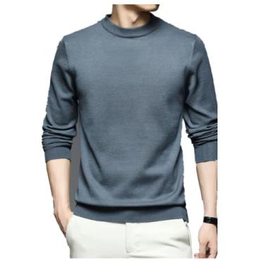 Imagem de Suéter masculino de meia gola alta 5 tamanhos 5 cores cor sólida camisola solta de manga comprida suéter casual masculino roupas masculinas (XL, cinzento)