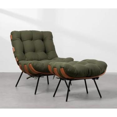 Imagem de Poltrona e Puff Costela Slim Sarja - Verde Oliva