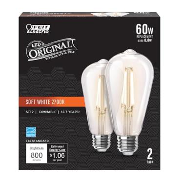 Imagem de Feit Electric ST19 E26 (médio) Lâmpada de LED de filamento branco macio 60 Watt equivalência 2 pk - Caixa de: 1;