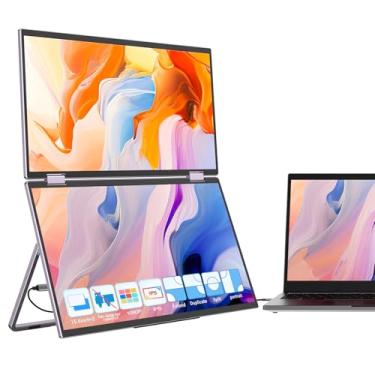 Imagem de InnoView Extensor de tela de laptop de 15,6 polegadas, monitores duplos (Wins/Mac) monitor triplo dobrável empilhado 1080p monitor portátil para laptop rotação automática de 90°/180°