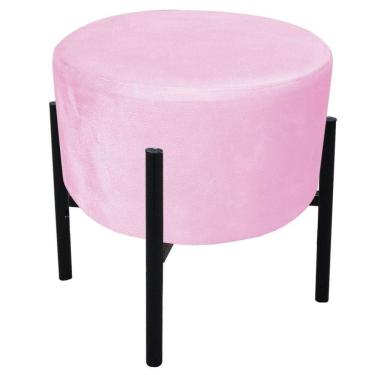 Imagem de Puff Iron Suede Base Preto Palito Rosa Bebê