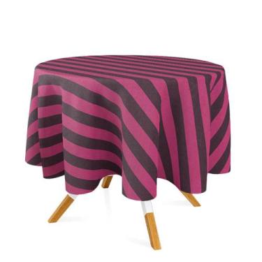 Imagem de Toalha de Mesa Redonda em Tecido Jacquard Pink e Preto Listrado Tradic