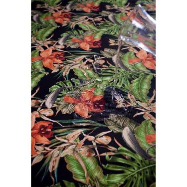 Imagem de Tecido Impermeável Acqua Linea Hibiscus Laranja Fundo Preto - 1,40m de