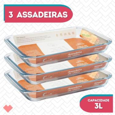 Imagem de Kit 3 Assadeiras Vidro Retangular 3L Forno Massa S/ Tampa - CasaVita, 