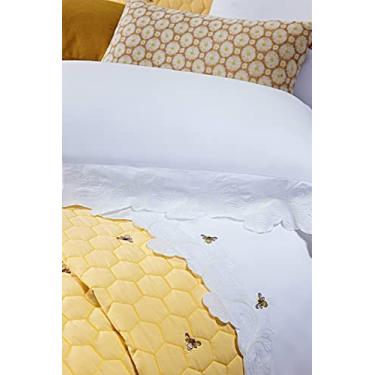 Imagem de Roupa de Cama Queen Melzi - 4 peças - Percal 200 fios - Jogo de Lençol Bordado - Amarelo/Branco - Bernadete Casa
