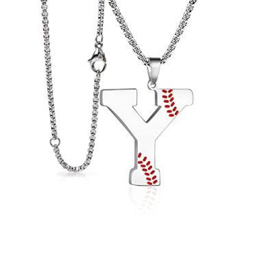 Imagem de LYNNON Colar de beisebol inicial A-Z nome letra pingente personalizado corrente de aço inoxidável 50 + 5 cm com bolsa de flanela acessórios esportivos presentes de beisebol para meninos me adolescentes crianças adultos-preto/prata, Aço inoxidável, Sem Pedra Preciosa