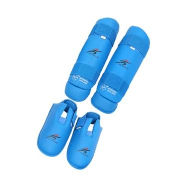 Imagem de menolana Kickboxing Caneleiras Proteção do Peito da Perna Profissional Confortável Caneleira Protetora de Perna Protetores de Pé para Luta de Muay Thai, Azul