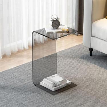 Imagem de Mesa lateral de canto retangular minimalista de luxo para sala de estar, mesa lateral de acrílico, pequena mesa lateral em forma de U adequada para quarto, sala de estar, como banco ou mesa de centro,