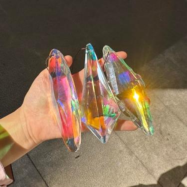 Imagem de LUFOX 3 peças de prismas de cristal grandes de 12 cm para pendurar com prisma de vidro para janelas, quarto, jardim, fantasia, decoração de casa (Cor AB)