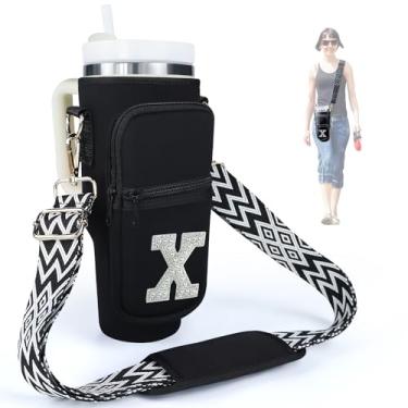 Imagem de Suporte para garrafa de água com alça para copo Stanley de 1,134 g, inicial A-Z, bolsa tiracolo com bolsa para celular, alça transversal para garrafa de água para caminhada, acampamento, academia