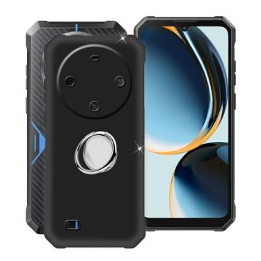 Imagem de YQINHHME Capa de telefone para Fossibot F105 (6,7 polegadas) capa com suporte de anel de dedo de rotação de 360 graus, capa de silicone macio preto [ultrafino X à prova de choque] para Fossibot F105