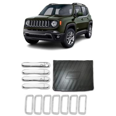 Imagem de Aplique Cromado Maçaneta 4 Portas C/Keyless Moldura para Grade Dianteira Protetor de Porta-Malas Adaptavel para Compass 2019 2020 2021