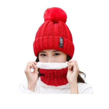 Imagem de Kit Touca Gorro PomPom Cachecol Gola Forrada Lã Inverno Frio - Modas F
