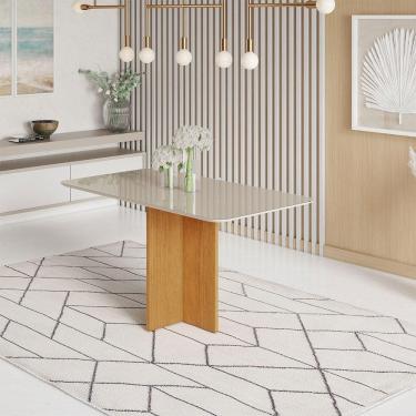 Imagem de Mesa Robusta Candian 160x80 Vidro Canto Copo Jcm Movelaria Cinamomo Com Off White