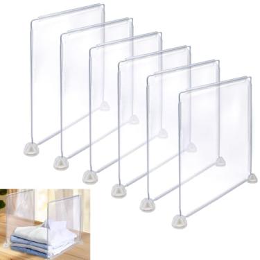Imagem de LELE LIFE Pacote com 6 divisórias de prateleira para organização de armário, divisória de prateleira transparente de 29 x 29 cm, organizador de bolsa adesivo forte para armário de madeira, suéter,