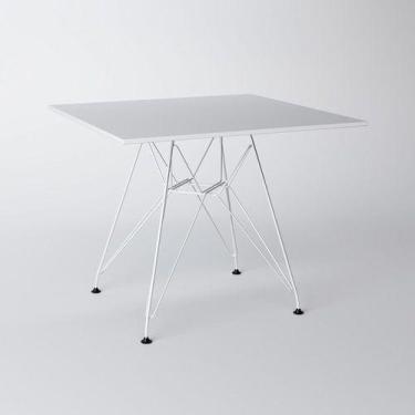 Imagem de Mesa Eiffel Quadrada 90cm Tampo De Madeira Branco Com Base De Ferro Br