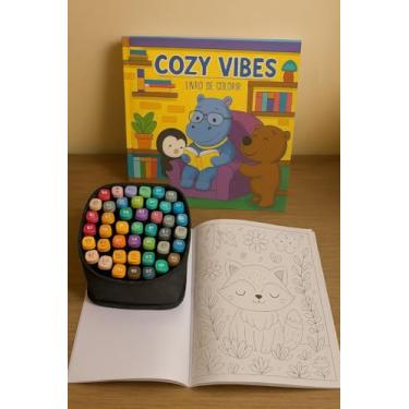 Imagem de Kit 48 Canetas Para Colorir Desenho Profissional Marcador Coloridas Canetinha Colorir Com Estojo Ponta Dupla + Livro de Colorir Desenho Pintura - SHACK