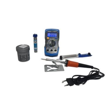 Imagem de Kit ferro de solda 40w 110v multimetro digital estanho pasta e estanho