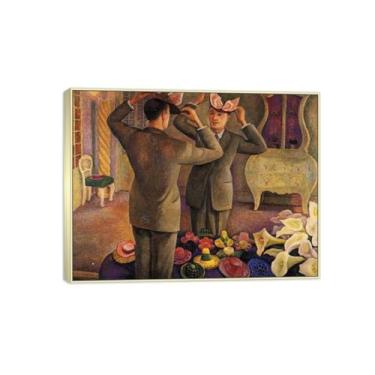 Imagem de MUHJDYC Diego Rivera Famosa Imagem em Tela - Impressões de Arte de Parede - Retrato do Homem - Pintura de Arte em Moldura Prata para Sala de Estar Quarto Decoração de Casa 70 x 90 cm - 27 x 35 pol