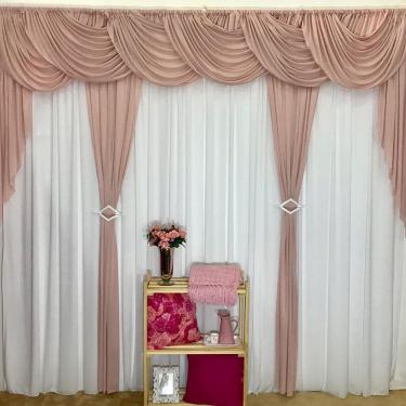 Imagem de Cortina Mara Para Varão Duplo Malha Gel 3,00M X 2,60M - Rosê e Branco