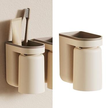 Imagem de Armazenamento Conveniente, Instalação Sem Soco, Porta-escova de Dentes de Parede Multifuncional Com Copo, Material ABS para Organização do Banheiro, Drenagem Fácil (Bege)