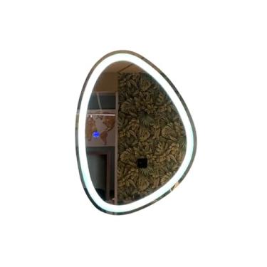 Imagem de Espelho Orgânico jateado 60x80cm Luxo decorativo com iluminação de LED - 3 Tons de LED (Quente, neutro e frio) + Touch screen sensor botão + pendurador resistente (3 em 1 - Led quente, neutro e frio)