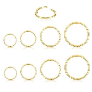 Imagem de Brincos de nariz de cartilagem calibre 18, 4 pares (8 peças) para mulheres | Anéis de septo articulados segmento clicker anéis de nariz Helix cartilagem Daith Tragus Sleeper anel de nariz dourado