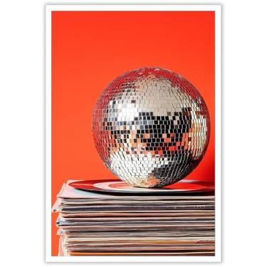 Imagem de Pôsteres de arte de parede vintage de bola de discoteca dos anos 70 na moda imagens de discoteca glamourosa descoladas para meninas dormitório sala de estar quarto bar carrinho 30 x 40 cm sem moldura