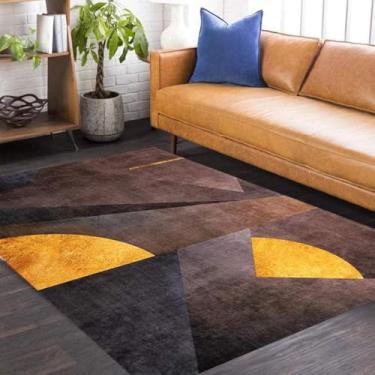 Imagem de Tapete De Carpete De Pilha Curta Designer Artistic Traditiol Tapetes Únicos Padrão De Patchwork Marrom Amarelo Dourado Tamanho Extra Lavável Tapete De Carpete Lavável, 120 x 180 cm