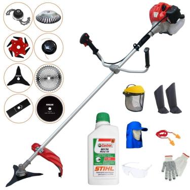 Imagem de Máquina de Cortar Grama Profissional À Gasolina Anmax CG430P-TB 43cc 2T 2HP 9.000rpm Roçadeira Completa Com 8 Opções de Cortes + EPI + ÓLEO STIHL