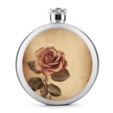 Imagem de Cantil de aço inoxidável, frasco de metal vintage com estampa de rosa clássico cantil garrafa de viagem garrafa portátil de licor